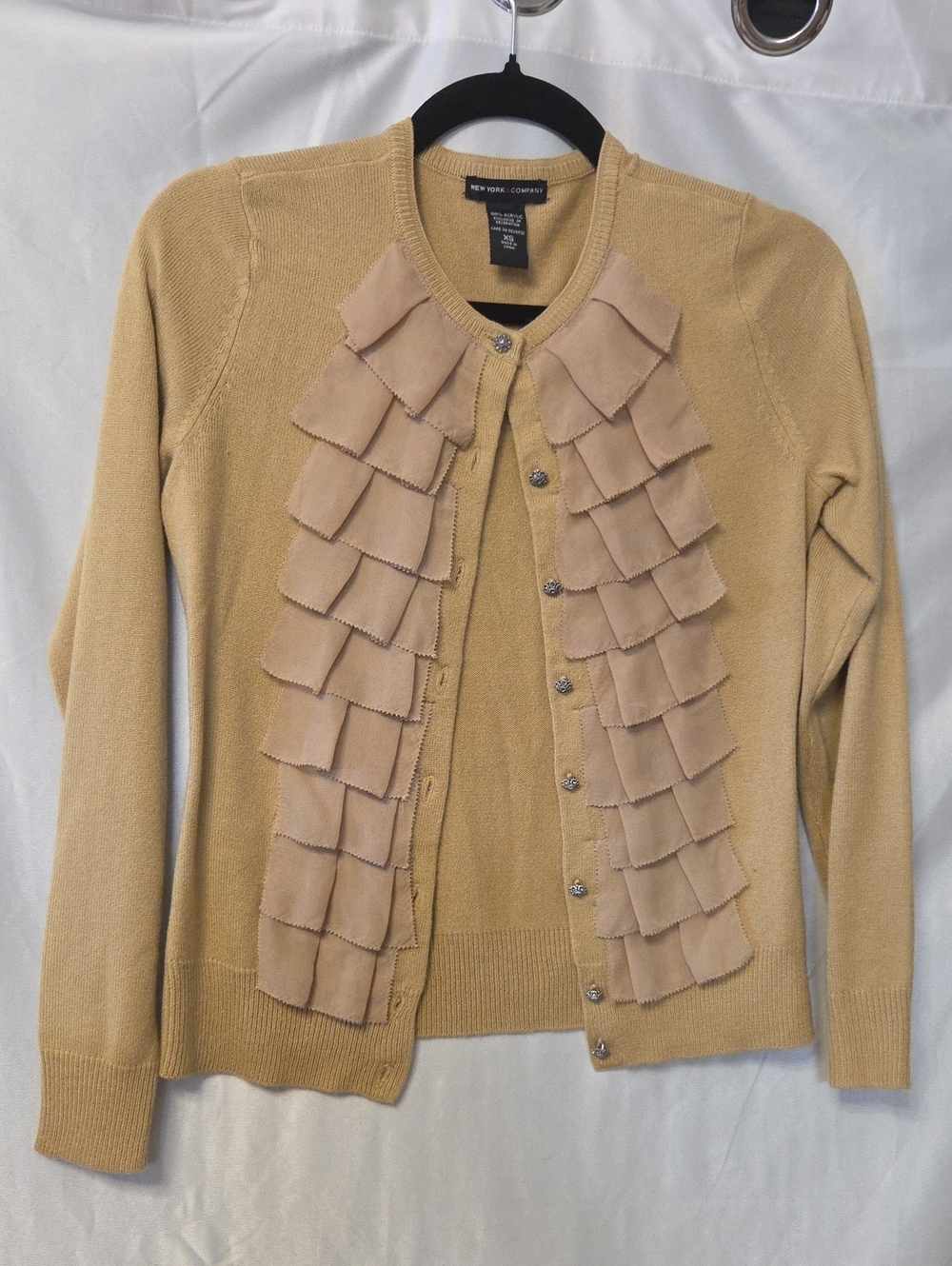 New York & Company Camel Ruffle Front Cardigan Xsmall Sz [1652]